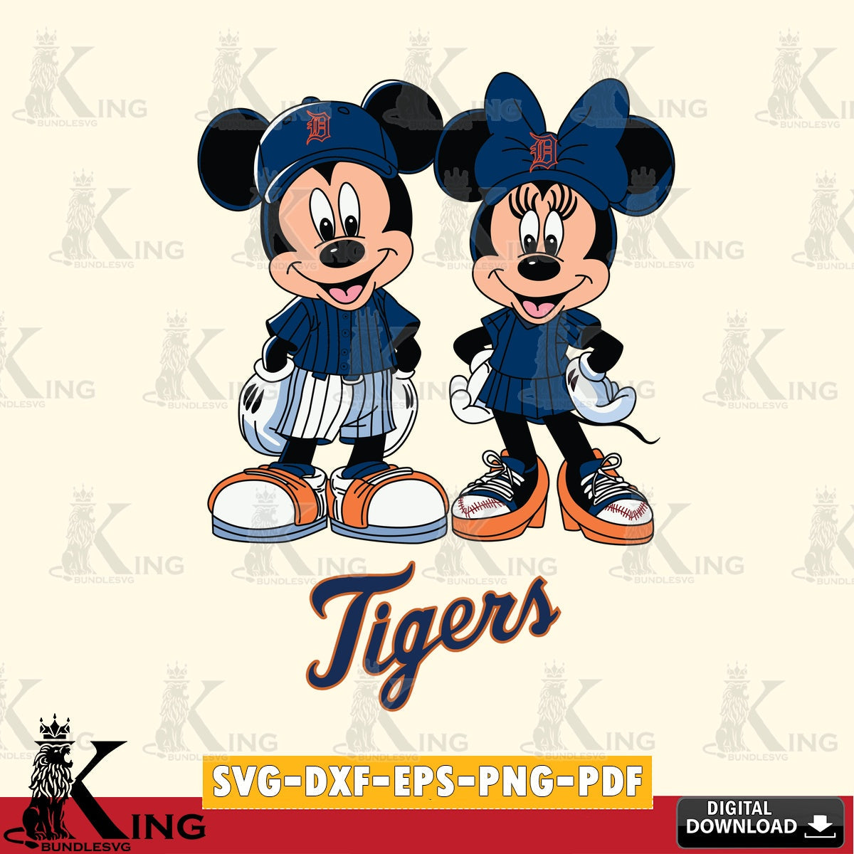 Detroit Tigers Mickey Minnie Mouse Fan SVG file , For Cricut,  File cut , Digital Download , PDF File, Cut Files