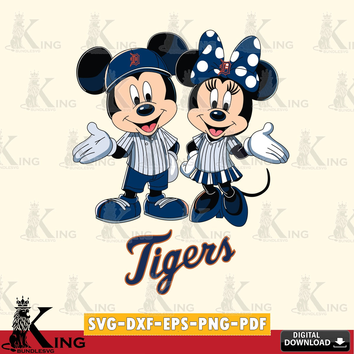 Detroit Tigers Mickey Minnie couple SVG file , For Cricut,  File cut , Digital Download , PDF File, Cut Files