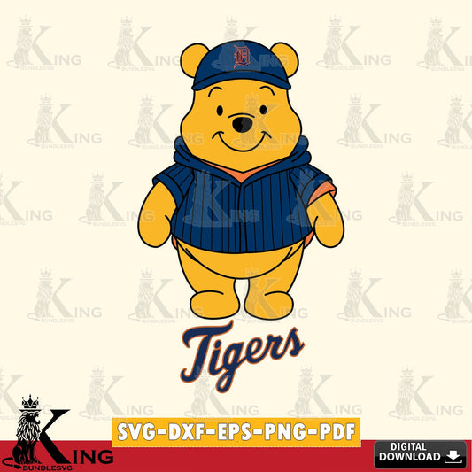 Creative design featuring Detroit Tigers Pooh Bear baseball mascot SVG PNG design suitable for Glowforge and laser cutting