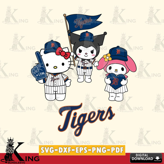 Unique artwork depicting Detroit Tigers Sanrio Squad cute, a digital download for Cricut Maker and paper crafts