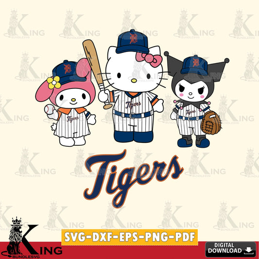 Exclusive set of Detroit Tigers Squad kitty kuromi melody cut file ideal for vinyl projects and T-shirt printing