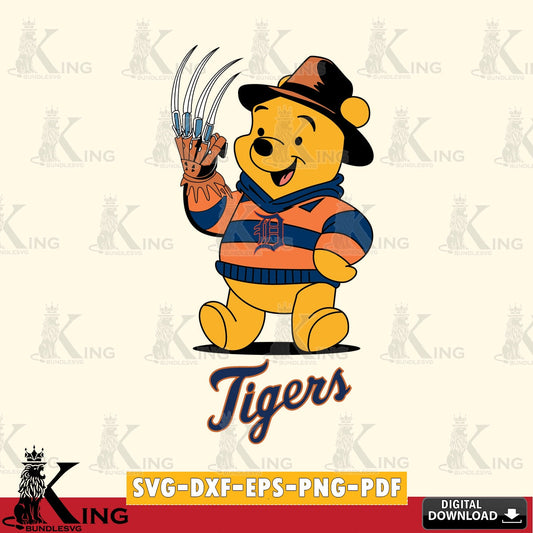 Digital clipart of Detroit Tigers Winnie the Pooh Freddy Krueger baseball vector art for engraving, cutting, and printing