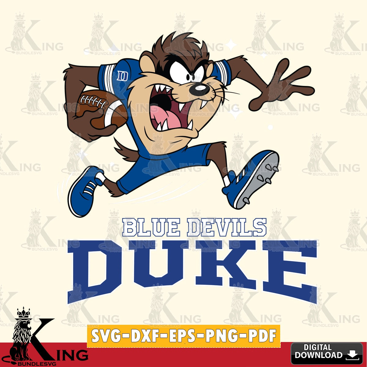 Duke Blue Devils Angry Taz Football SVG file, Cut file  , Digital Download , Instant Download, Taz svg, NCAA svg
