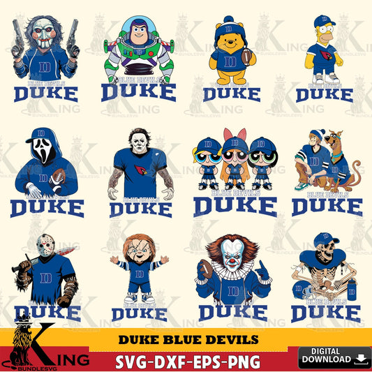 Jumbo collection of Duke Blue Devils Cartoon Football NCAA Bundle vector art for engraving, cutting, and printing
