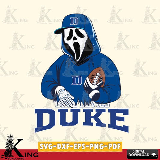 Vector design showing a Duke Blue Devils Ghostface Scream football player, a high-quality vector for DIY scrapbooking and home