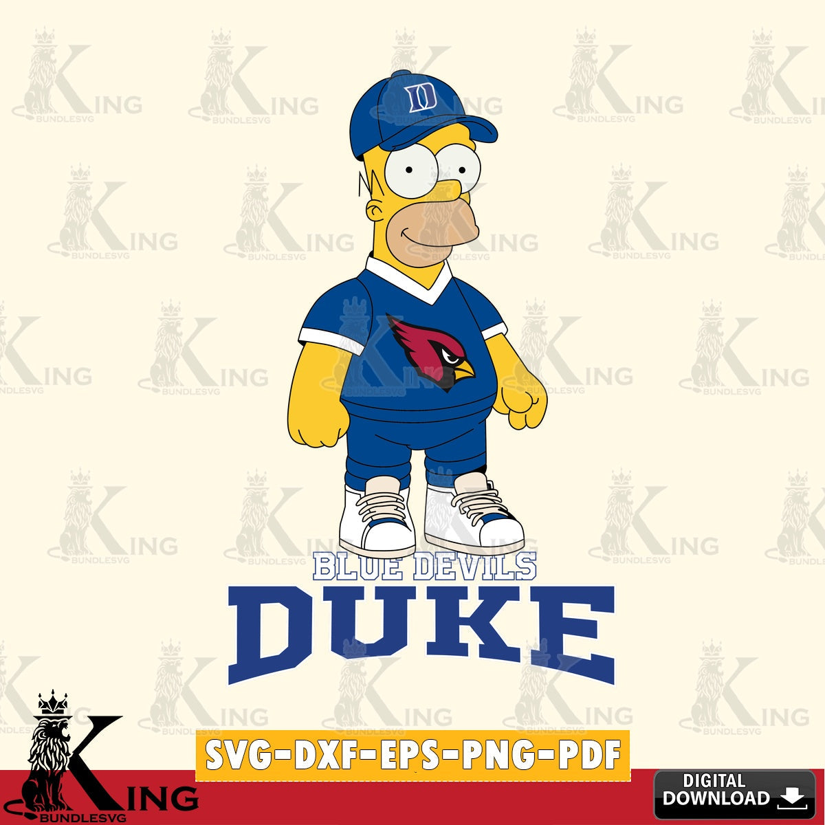 High-quality graphic of Duke Blue Devils Homer Simpson football, a vector illustration for POD merchandise and apparel.