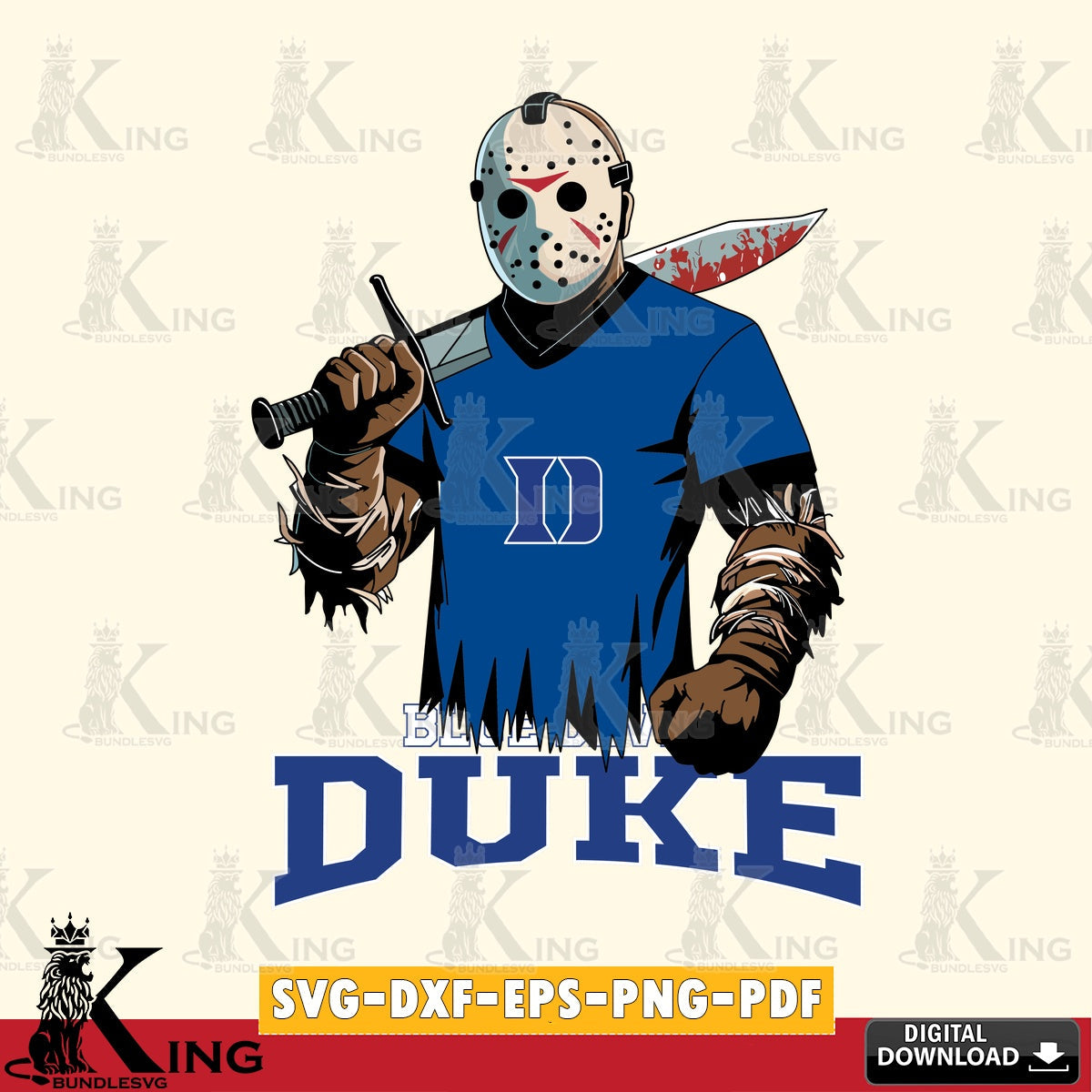 Eye-catching graphic of Duke Blue Devils Jason Voorhees Football, NCAA, vector art for engraving, cutting, and printing.
