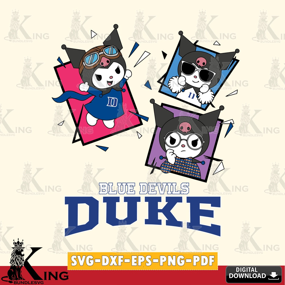 Duke Blue Devils Kuromi Action Football SVG file, Cricut, Cut file  , Digital Download , Instant Download, Sanrio svg, Clipart