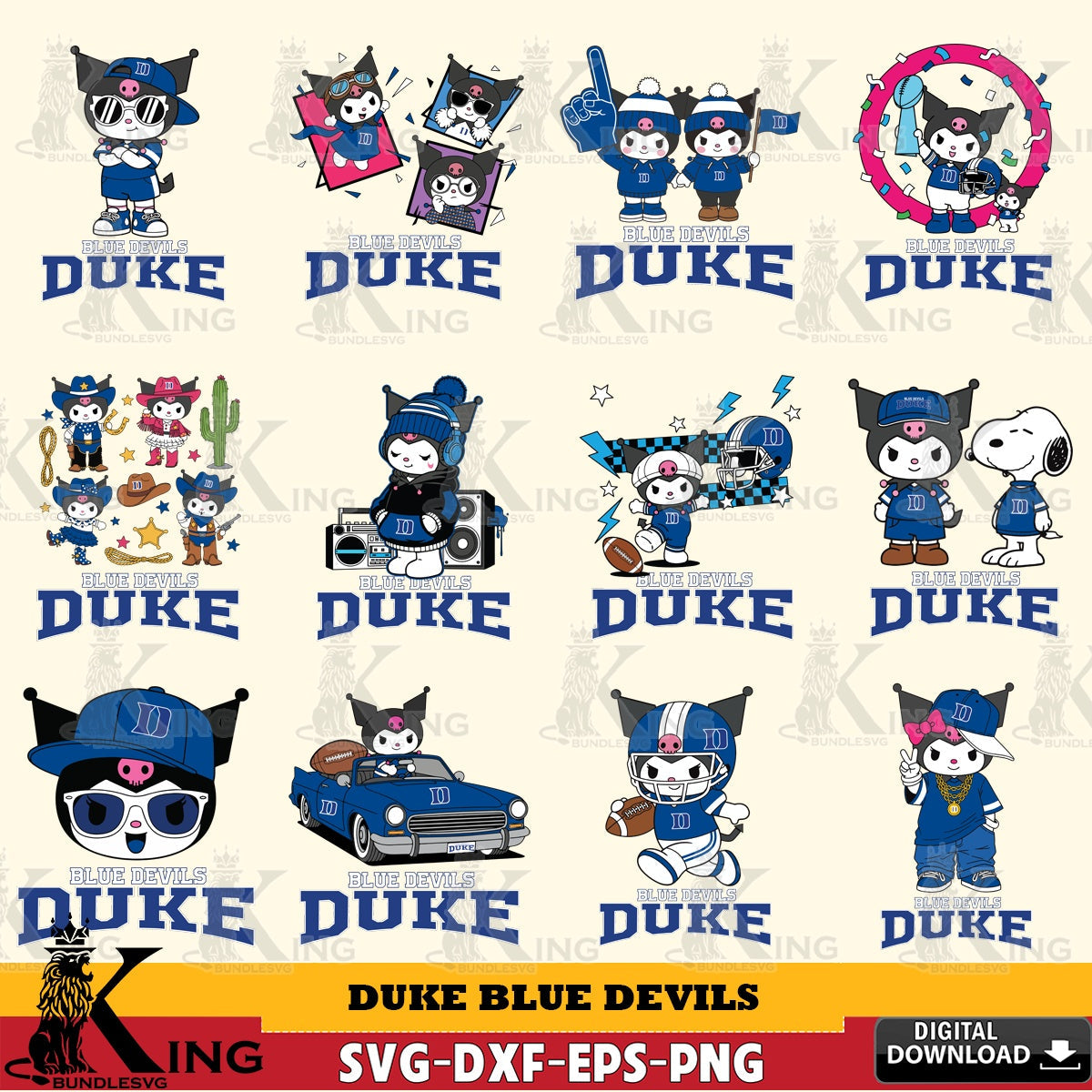 Duke Blue Devils Kuromi Football Jersey NCAA Bundle SVG file, Cricut, Cut file  , Digital Download , Instant Download, Sanrio svg, Clipart
