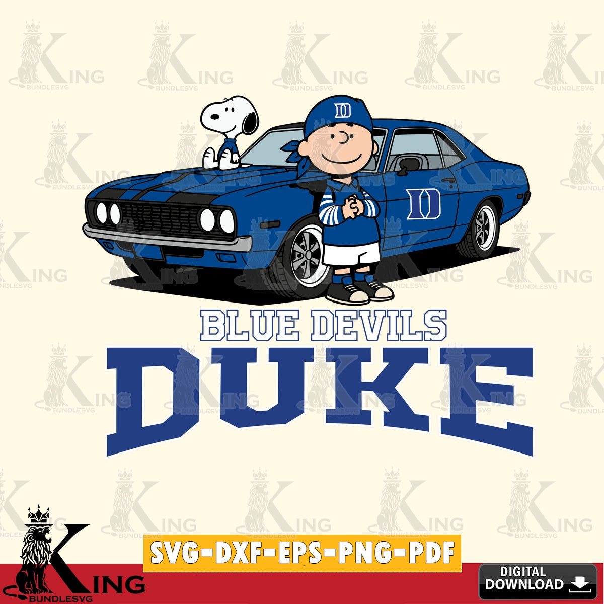 Duke Blue Devils Peanuts Muscle Car SVG, Cricut, Cut file  , Digital Download , Instant Download, Peanuts svg, NCAA svg, Football svg, Sport svg