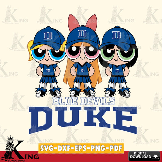 Printable art of Duke Blue Devils PowerPuff Girls football, digital clipart compatible with laser engraving and cutting