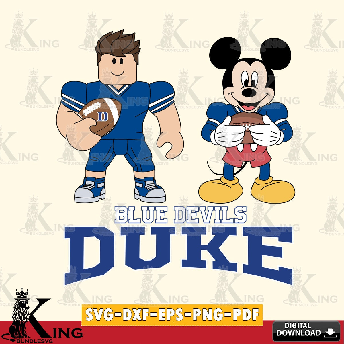Duke Blue Devils Roblox & Mickey Football SVG file , NCAA Cricut,  File cut , Digital Download , PDF File