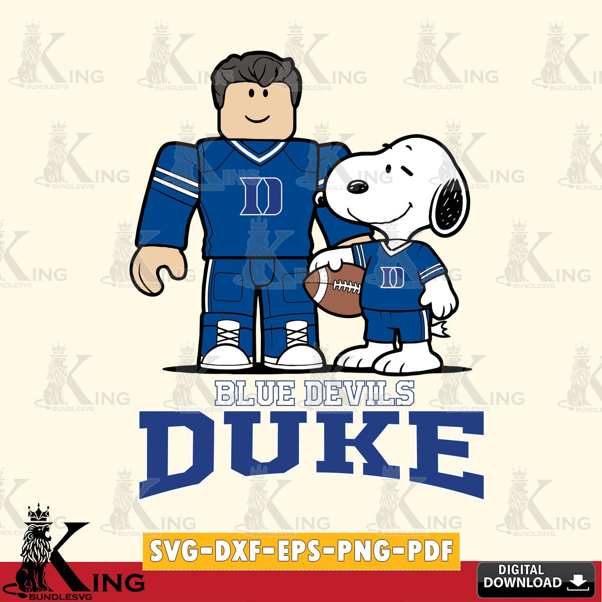 Duke Blue Devils Roblox & Snoopy Football SVG file , NCAA Cricut,  File cut , Digital Download , PDF File