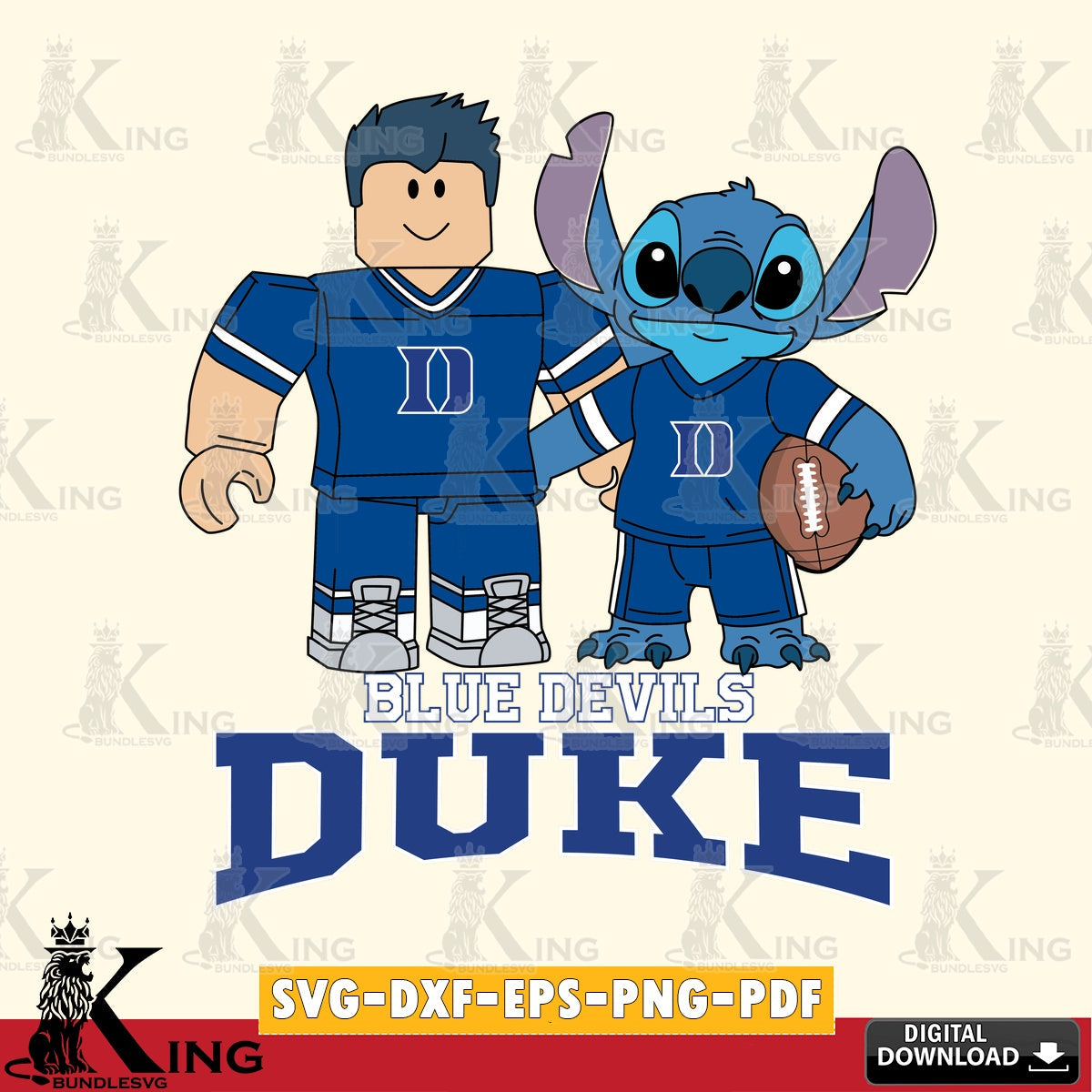 Duke Blue Devils Roblox & Stitch Football SVG file , NCAA Cricut,  File cut , Digital Download , PDF File