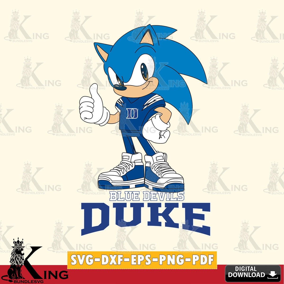 Vector design showing Duke Blue Devils Sonic Like Football digital clipart compatible with laser engraving and cutting