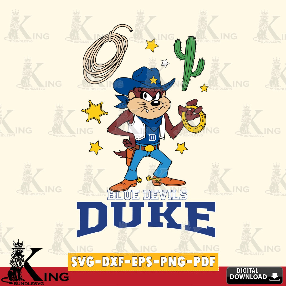 Duke Blue Devils Taz Cowboy Western SVG file, Cut file  , Digital Download , Instant Download, Taz svg, NCAA svg