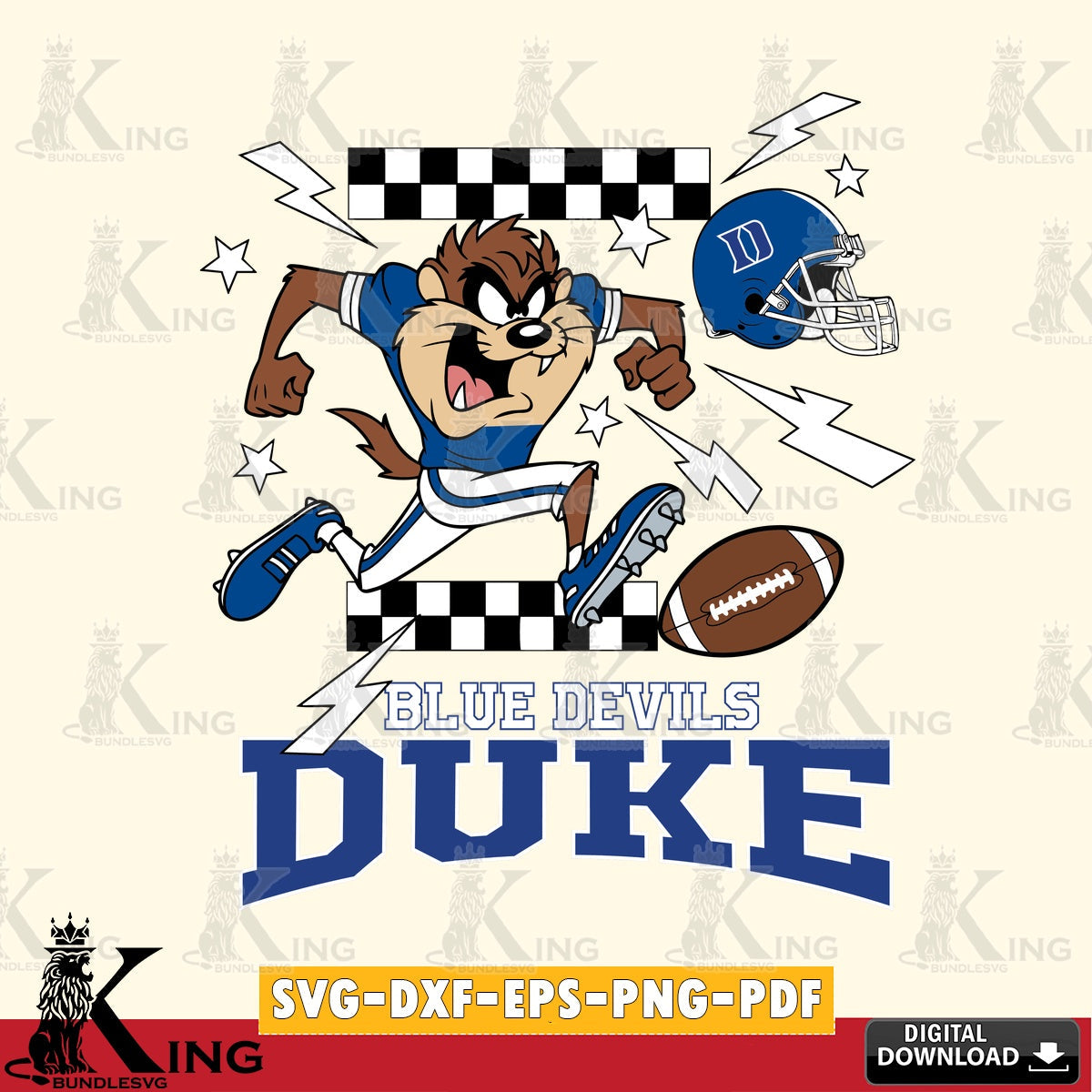 Duke Blue Devils Taz Football Lightning SVG file, Cut file  , Digital Download , Instant Download, Taz svg, NCAA svg