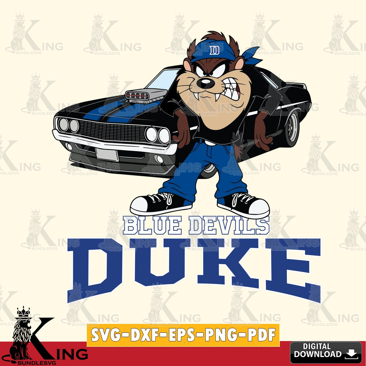 Duke Blue Devils Taz Racing Car SVG file, Cut file  , Digital Download , Instant Download, Taz svg, NCAA svg