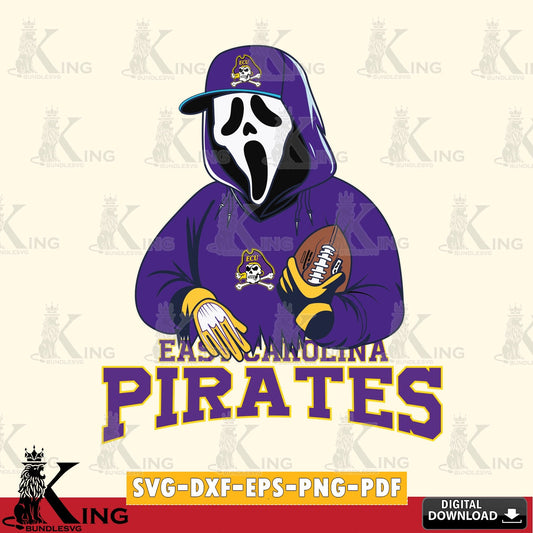 Vector design showing East Carolina Pirates Ghostface Scream football player vector art for engraving, cutting, and printing.
