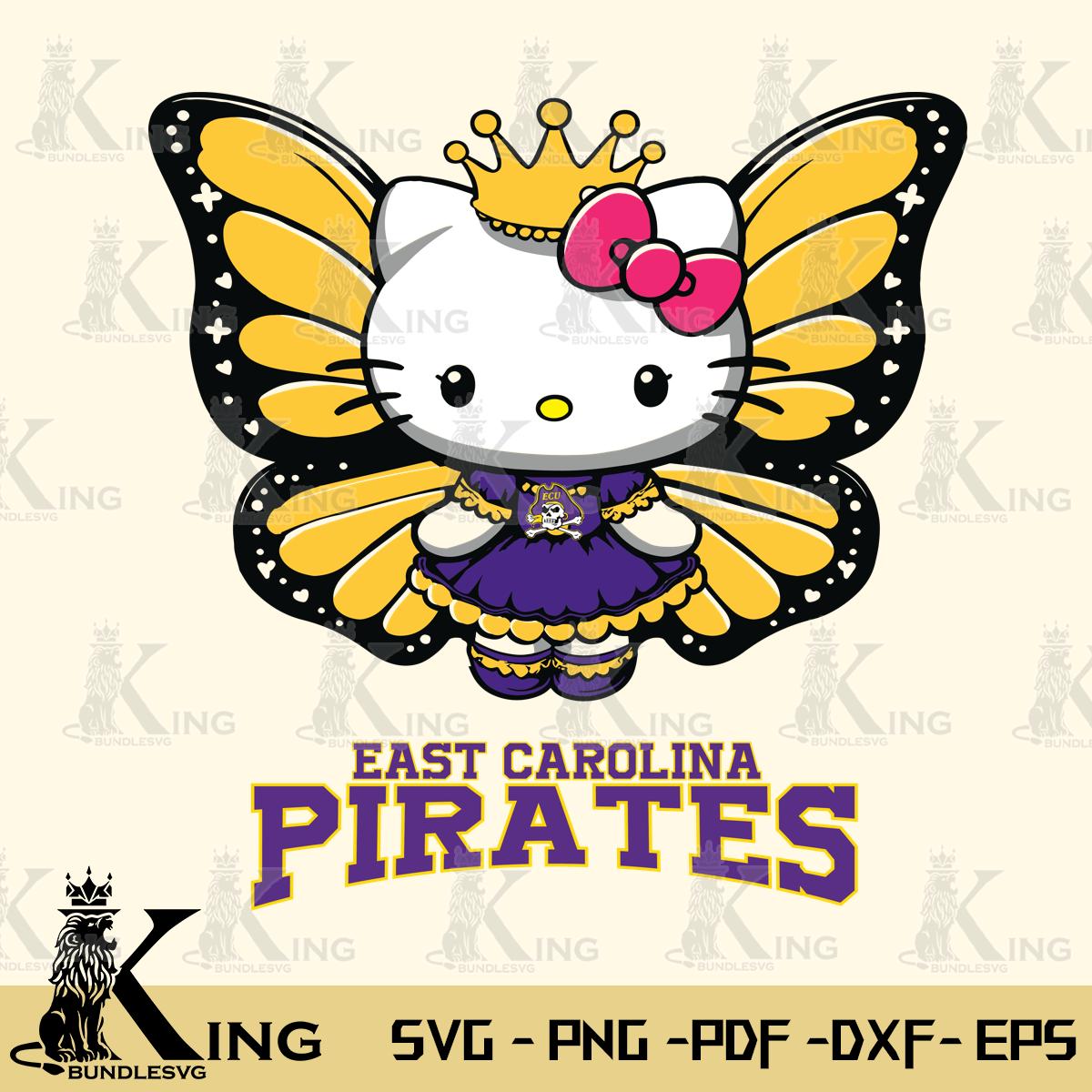 East Carolina Pirates Kitty Wings & Flowers Svg Eps Dxf Png File, Digital Download