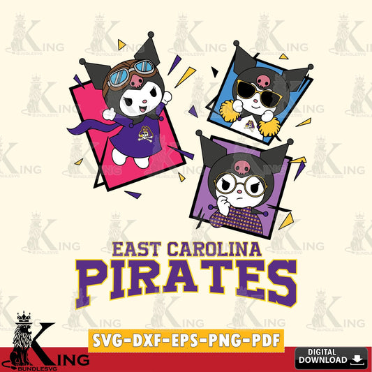East Carolina Pirates Kuromi Action Football SVG file, Cricut, Cut file  , Digital Download , Instant Download, Sanrio svg, Clipart