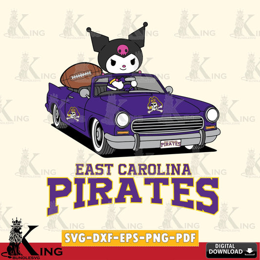 East Carolina Pirates Kuromi Car Football Game SVG file, Cricut, Cut file  , Digital Download , Instant Download, Sanrio svg, Clipart