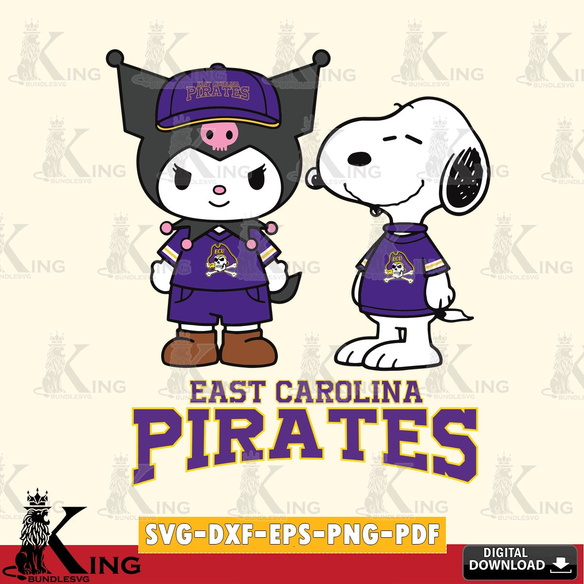 East Carolina Pirates Kuromi Snoopy Football SVG file, Cricut, Cut file  , Digital Download , Instant Download, Sanrio svg, Clipart