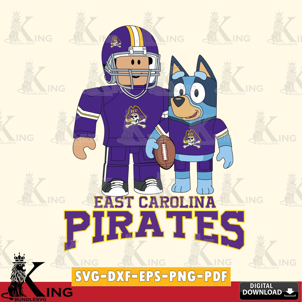 East Carolina Pirates Roblox & Bluey Football SVG file , NCAA Cricut,  File cut , Digital Download , PDF File