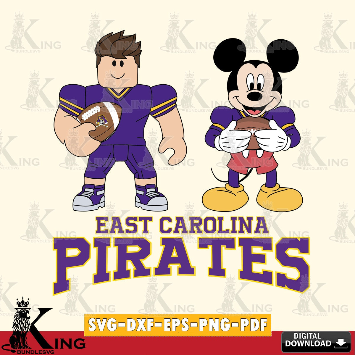 East Carolina Pirates Roblox & Mickey Football SVG file , NCAA Cricut,  File cut , Digital Download , PDF File
