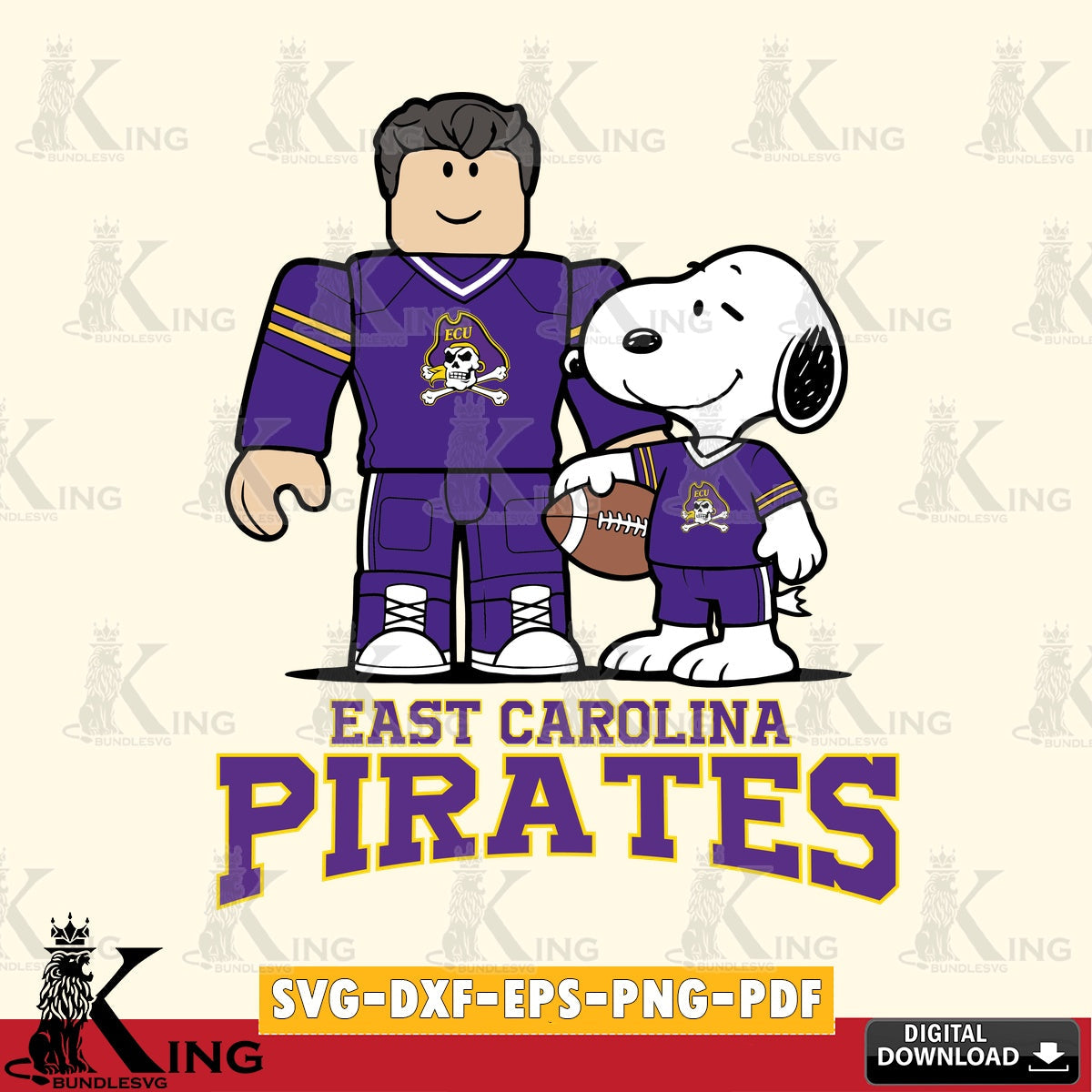 East Carolina Pirates Roblox & Snoopy Football SVG file , NCAA Cricut,  File cut , Digital Download , PDF File