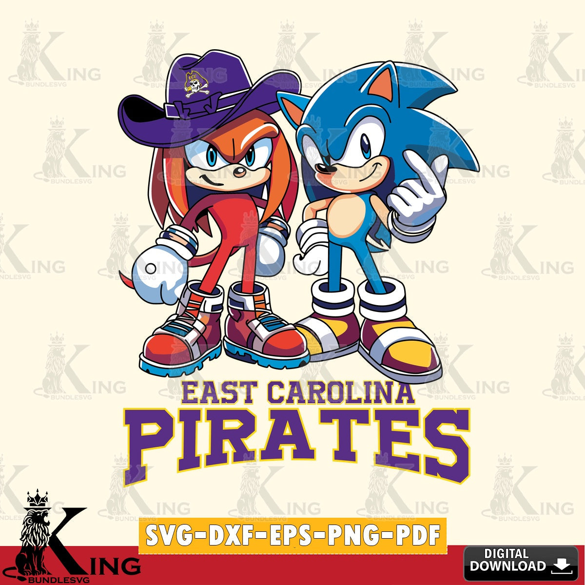 East Carolina Pirates Sonic & Knuckles Football Mascot SVG file, Vector , Digital Download , PDF File , Instant Download