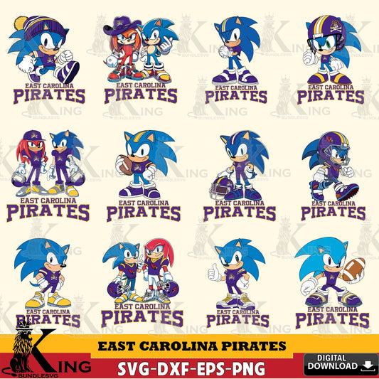 Jumbo collection of East Carolina Pirates Sonic & Knuckles NCAA Football bundle versatile clip art for stickers, decals, and mugs