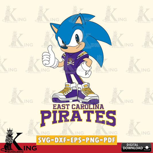 Modern graphic depicting an East Carolina Pirates Sonic Like Football, SVG PNG design suitable for Glowforge and laser cutting