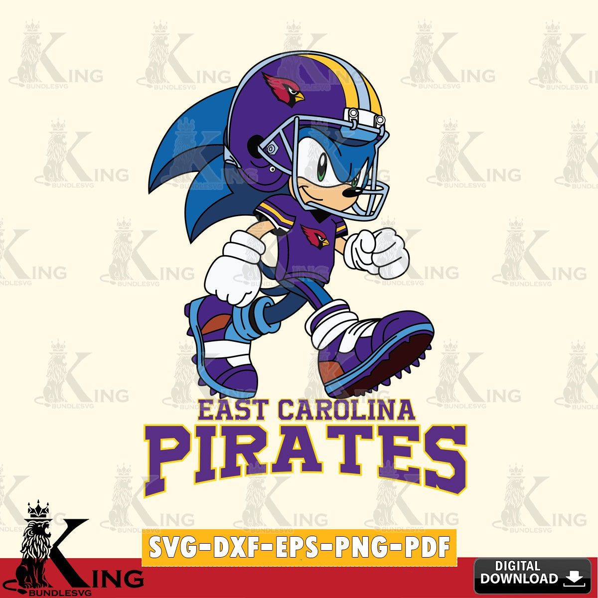 Artistic drawing of East Carolina Pirates Sonic Ready Football, versatile clip art for stickers, decals, and mugs