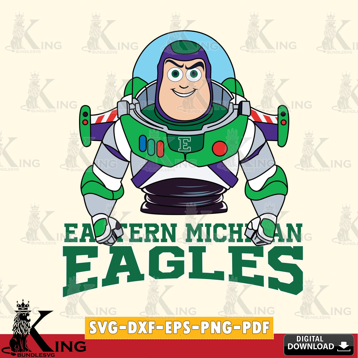 Artistic drawing of Eastern Michigan Eagles Buzz Lightyear football, high-quality vector for DIY scrapbooking and home decor