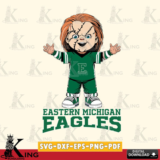Hand-drawn style art of Eastern Michigan Eagles Chucky Football, NCAA, SVG PNG design suitable for Glowforge and laser cutting