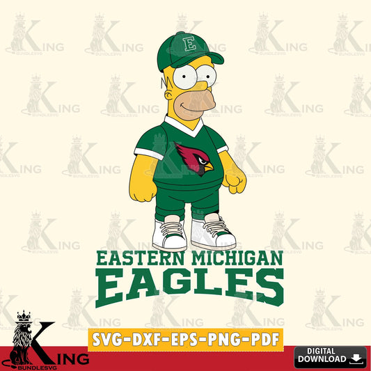Hand-drawn style art of Eastern Michigan Eagles Homer Simpson football, versatile clip art for stickers, decals, and mugs.