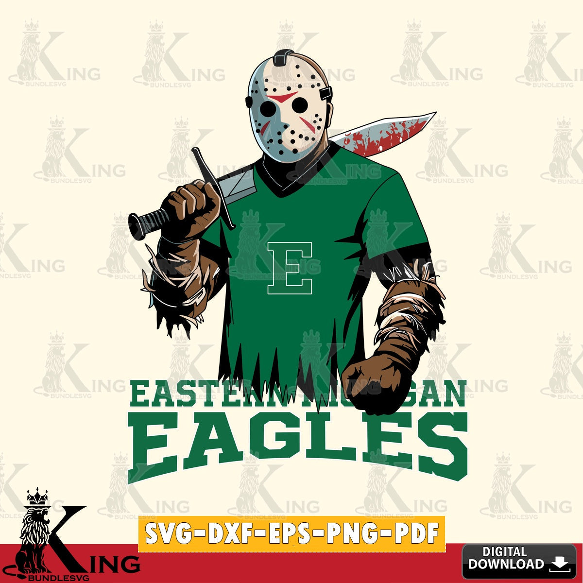 Detailed illustration of Eastern Michigan Eagles Jason Voorhees football, cut file ideal for vinyl projects and T-shirt printing