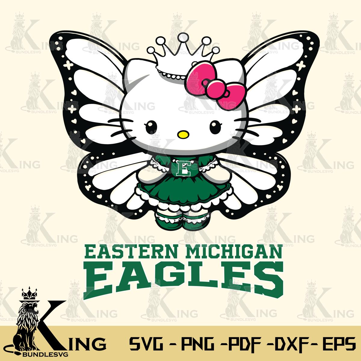 Eastern Michigan Eagles Kitty Wings & Flowers Svg Eps Dxf Png File, Digital Download