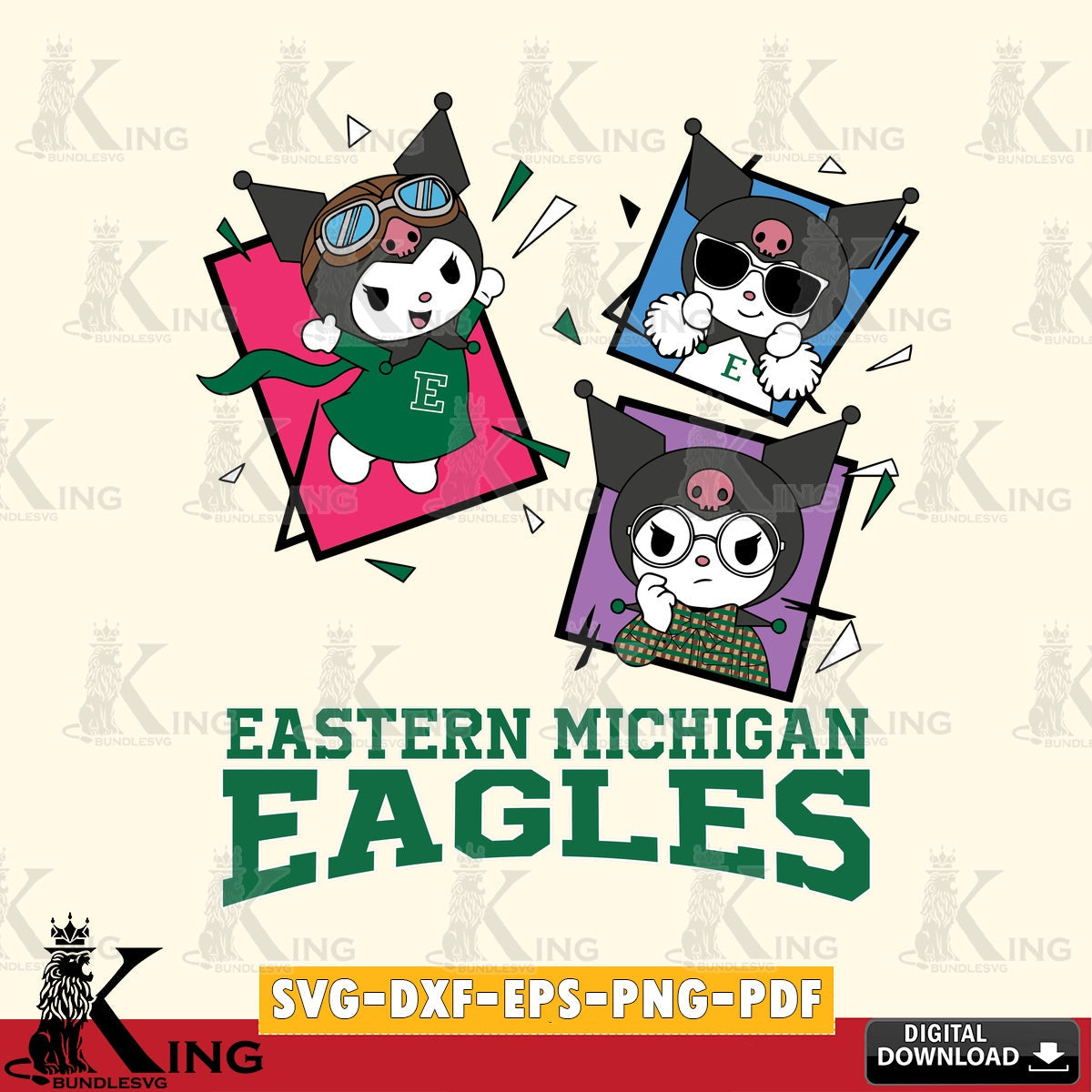 Eastern Michigan Eagles Kuromi Action Football SVG file, Cricut, Cut file  , Digital Download , Instant Download, Sanrio svg, Clipart
