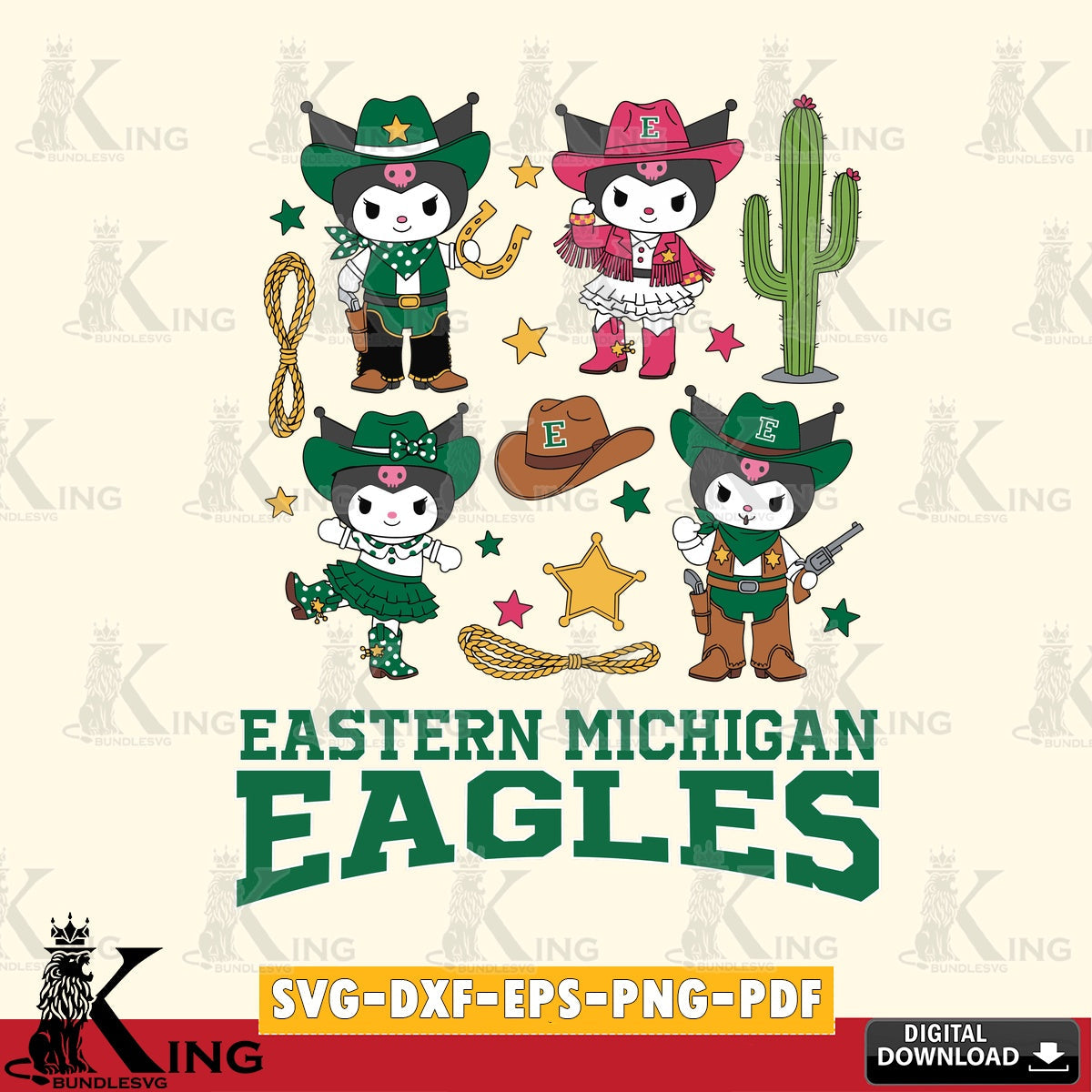 Eastern Michigan Eagles Kuromi Cowboy Western SVG file, Cricut, Cut file  , Digital Download , Instant Download, Sanrio svg, Clipart
