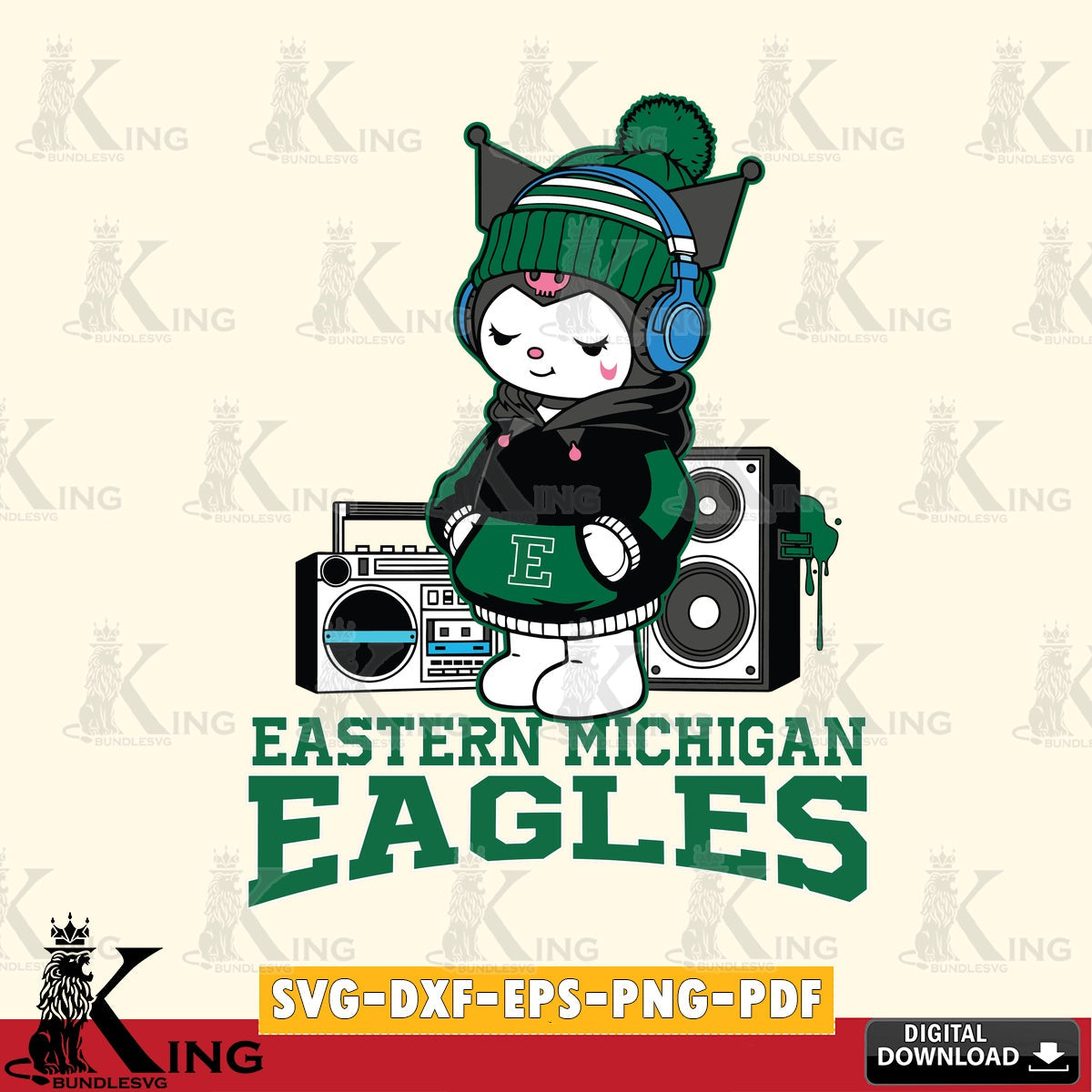 Eastern Michigan Eagles Kuromi Football Music SVG file, Cricut, Cut file  , Digital Download , Instant Download, Sanrio svg, Clipart
