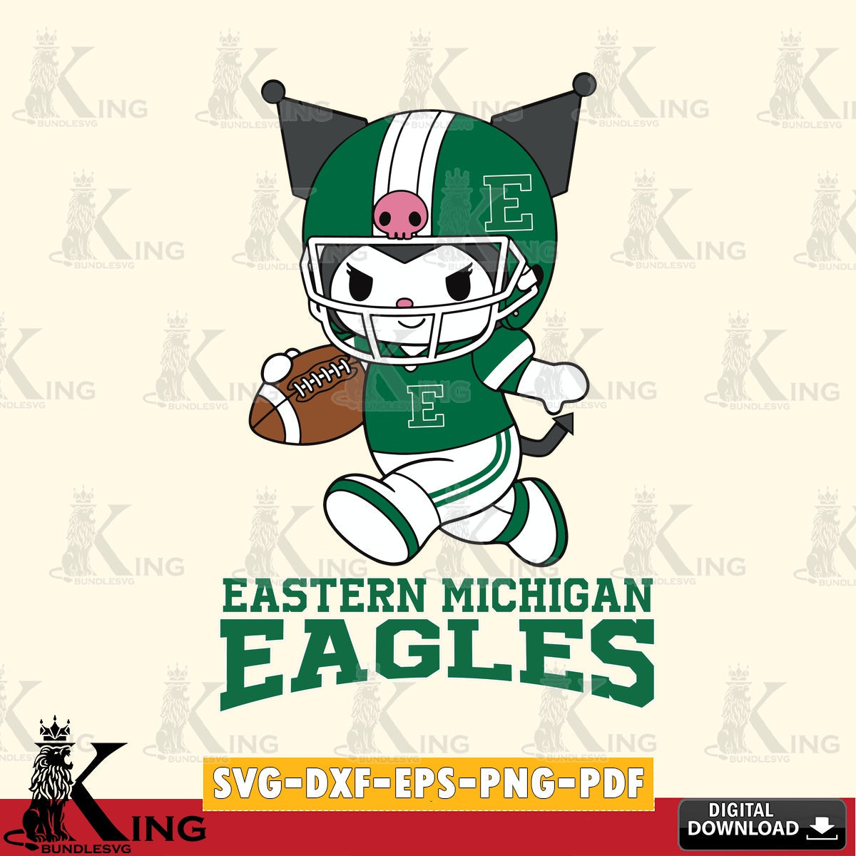Eastern Michigan Eagles Kuromi Football Run SVG file, Cricut, Cut file  , Digital Download , Instant Download, Sanrio svg, Clipart