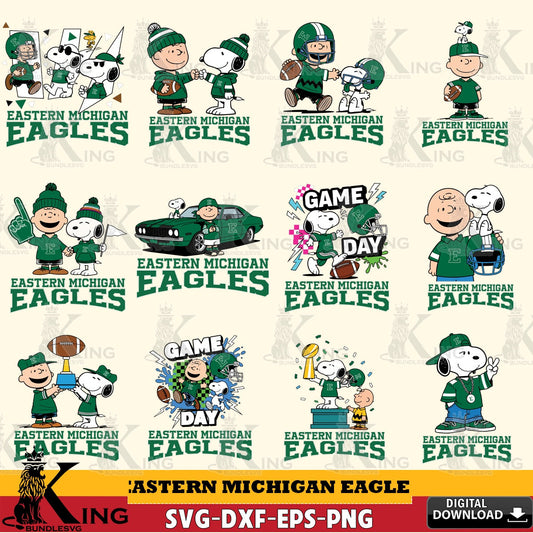 Eastern Michigan Eagles Peanuts Football NCAA Bundle SVG, Cricut, Cut file  , Digital Download , Instant Download, Peanuts svg, NCAA svg, Football svg, Sport svg