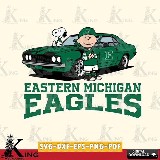 Eastern Michigan Eagles Peanuts Muscle Car SVG, Cricut, Cut file  , Digital Download , Instant Download, Peanuts svg, NCAA svg, Football svg, Sport svg