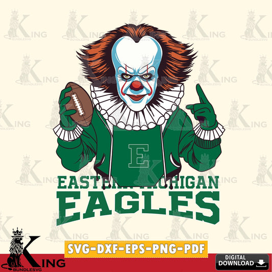 Modern graphic depicting Eastern Michigan Eagles Pennywise football player, digital file for silhouette cameo and cricut projects