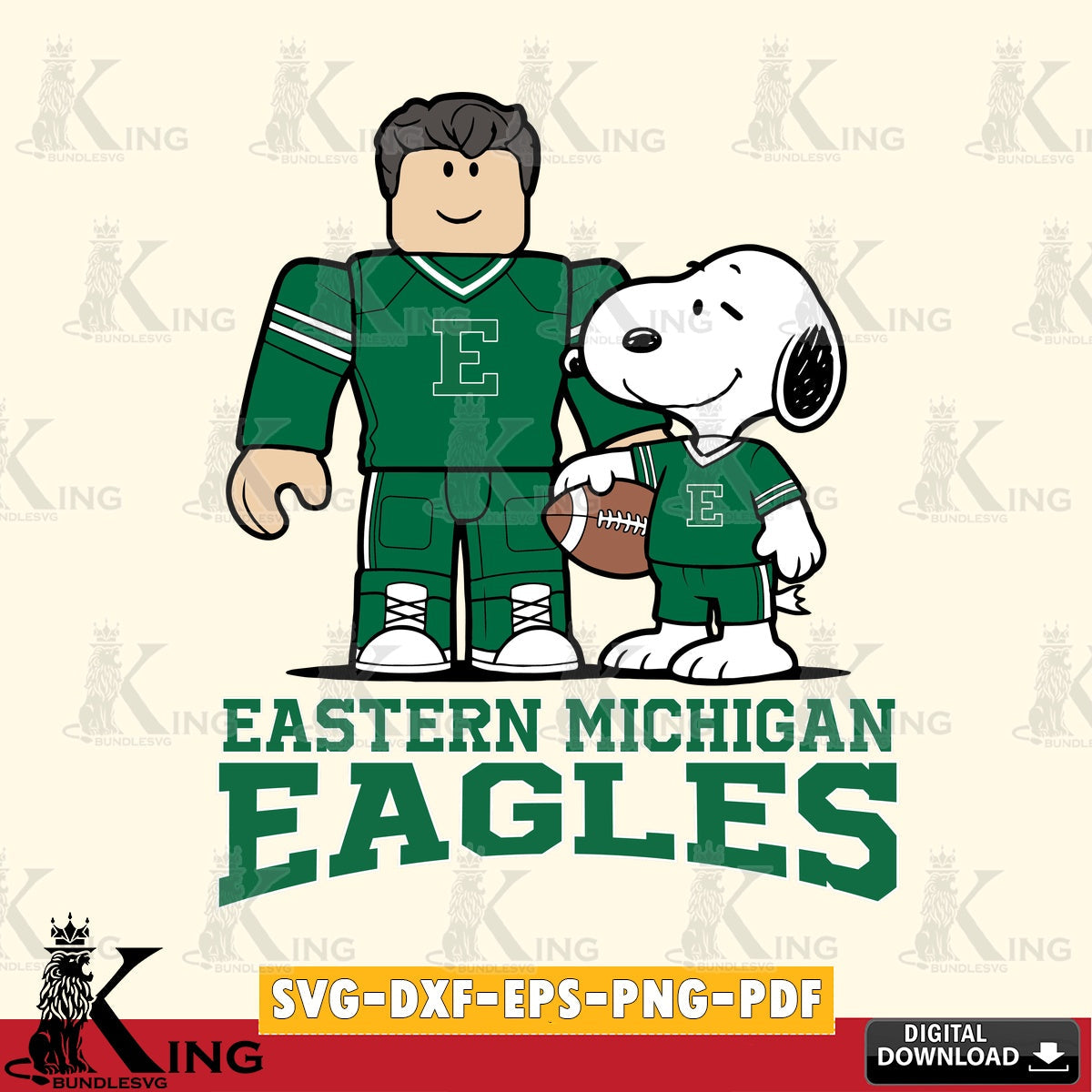 Eastern Michigan Eagles Roblox & Snoopy Football SVG file , NCAA Cricut,  File cut , Digital Download , PDF File