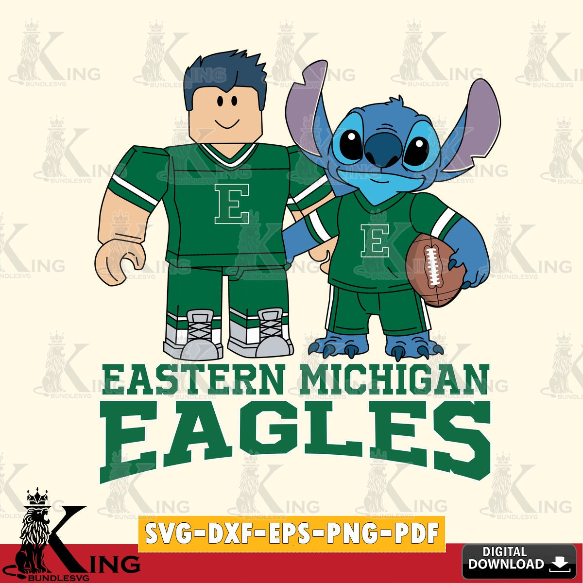 Eastern Michigan Eagles Roblox & Stitch Football SVG file , NCAA Cricut,  File cut , Digital Download , PDF File
