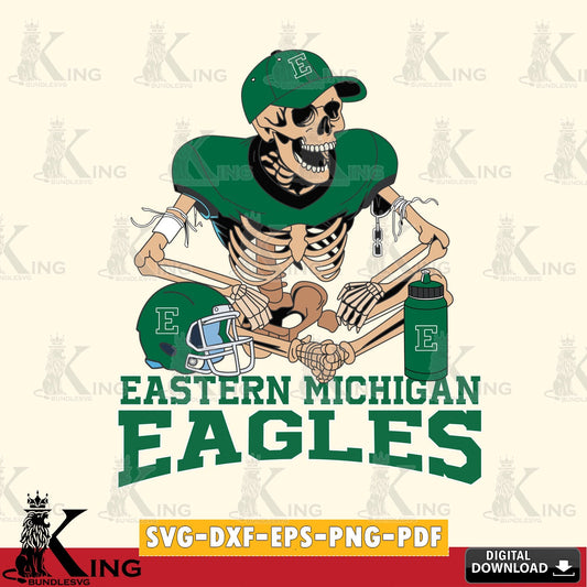 Digital download featuring an Eastern Michigan Eagles skeleton player football, a digital file for silhouette cameo and cricut