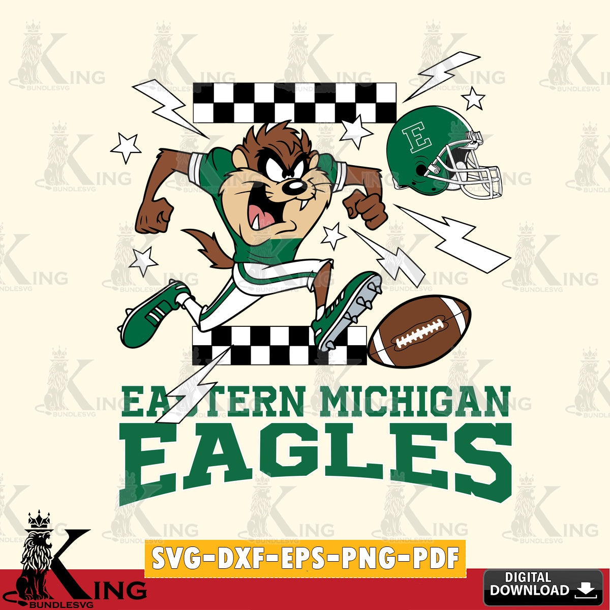 Eastern Michigan Eagles Taz Football Lightning SVG file, Cut file  , Digital Download , Instant Download, Taz svg, NCAA svg